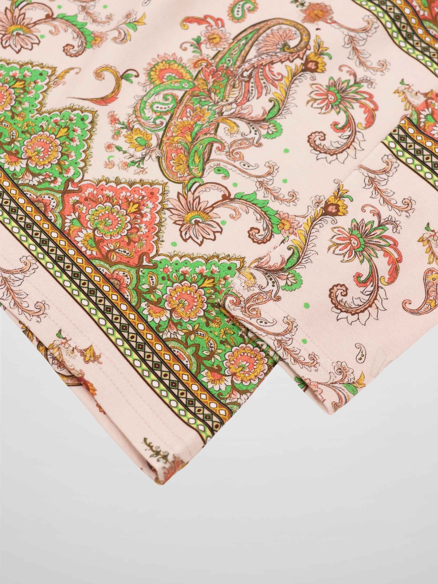 Basic Printed T-shirt-Pink Green Paisley