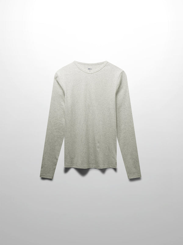 Basic High V Tee Long Sleeve-Heathered Grey