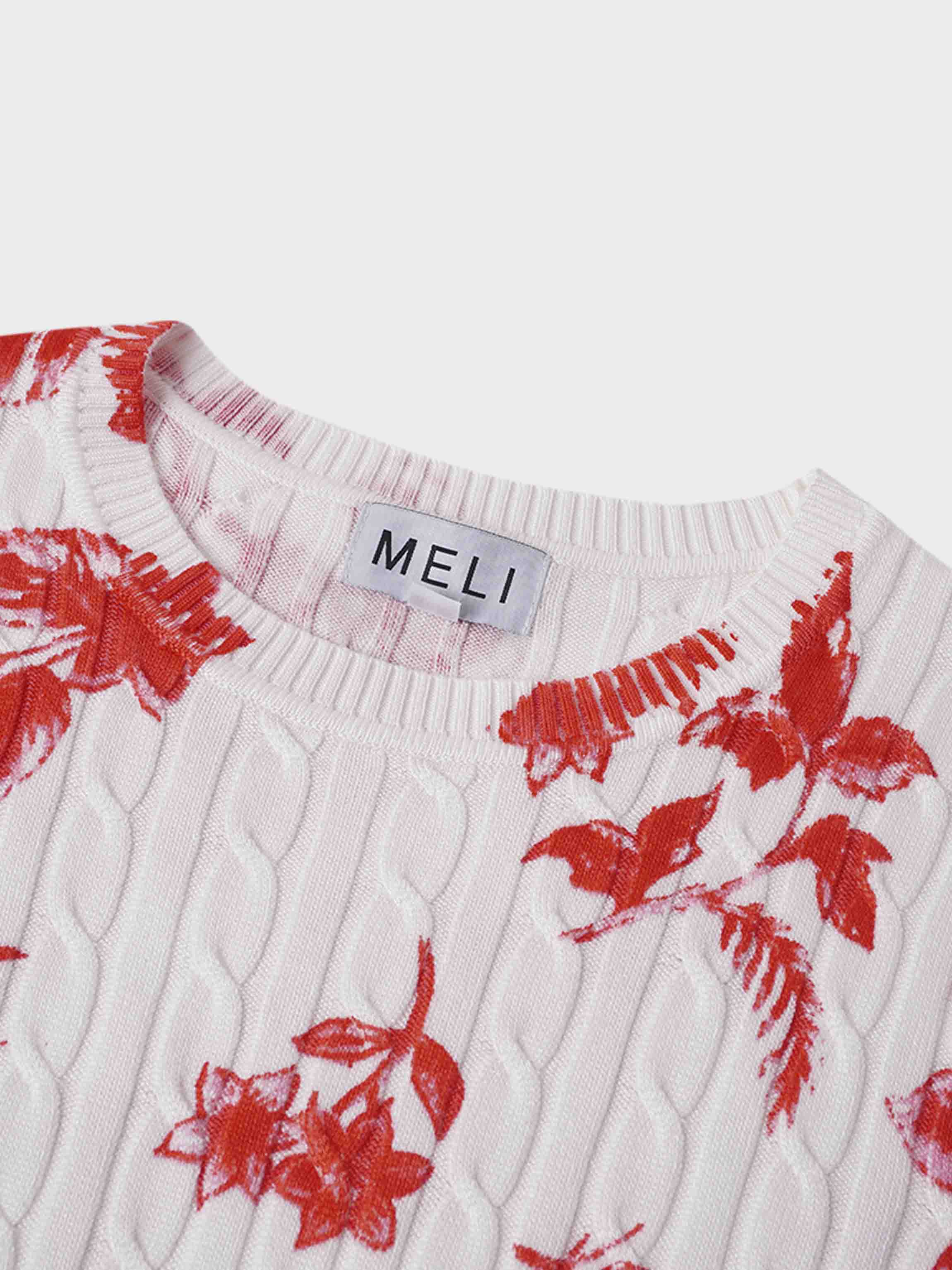 Printed Cable Knit Sweater- Salmon Floral