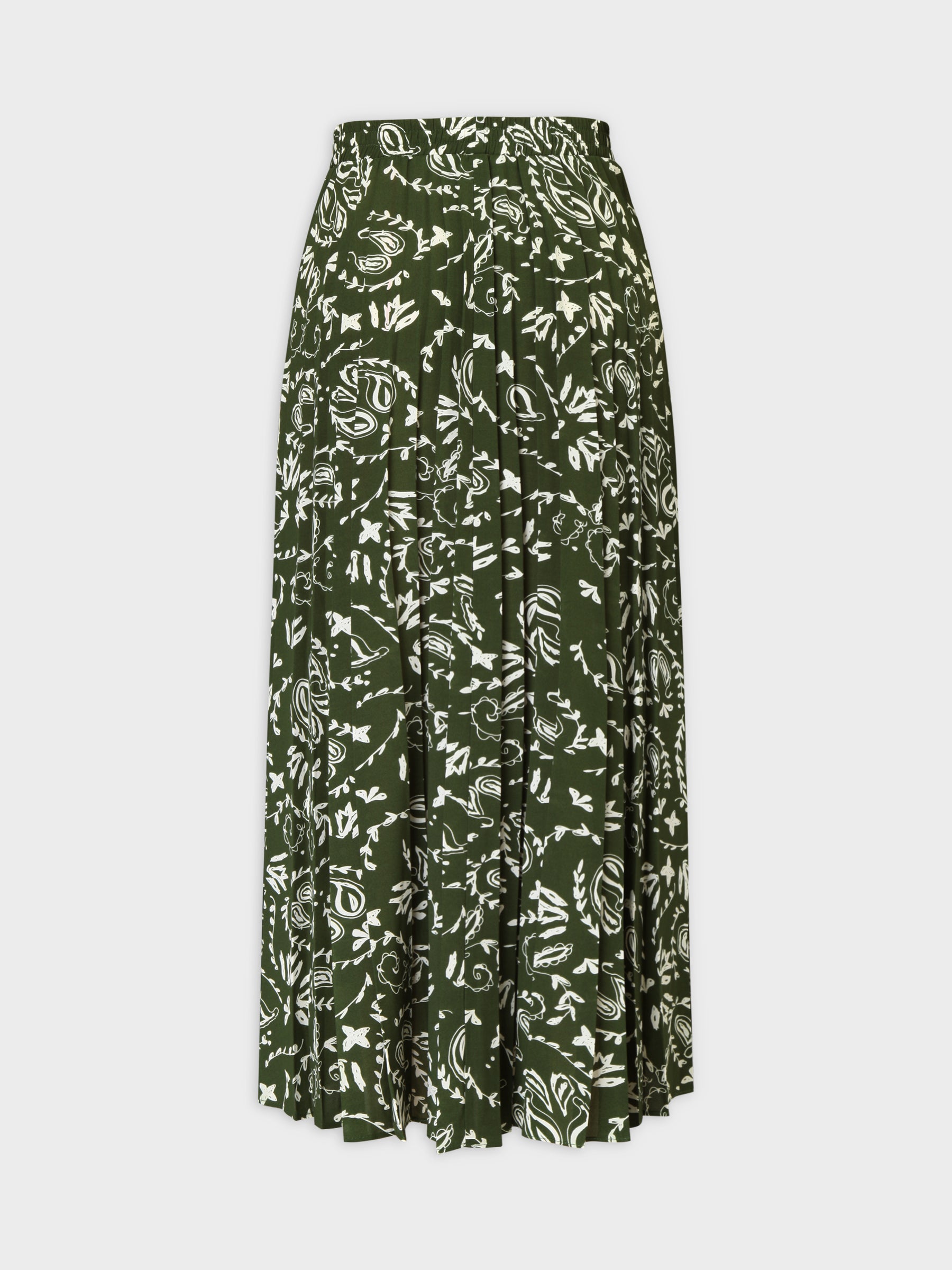 Covered Band Pleated Skirt 37"-Green Paisley