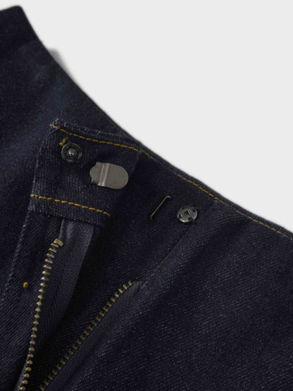 Border Stitched Yoke Denim Skirt-Blue