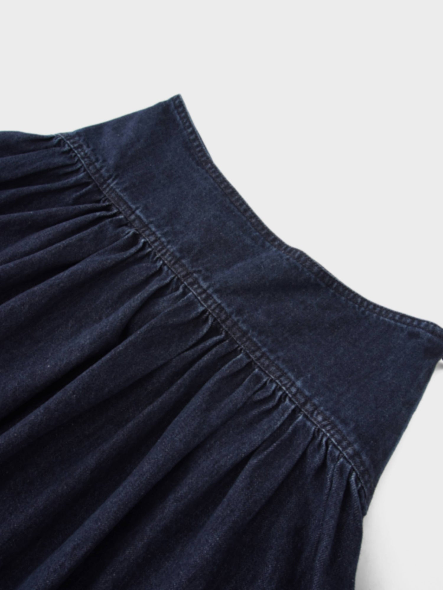 Washed Curved Yoke Denim Skirt-Dark Blue