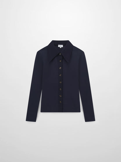 Ribbed Button Down Shirt-Navy
