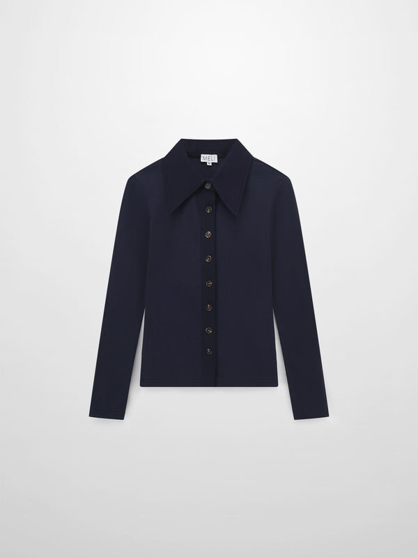 Ribbed Button Down Shirt-Navy