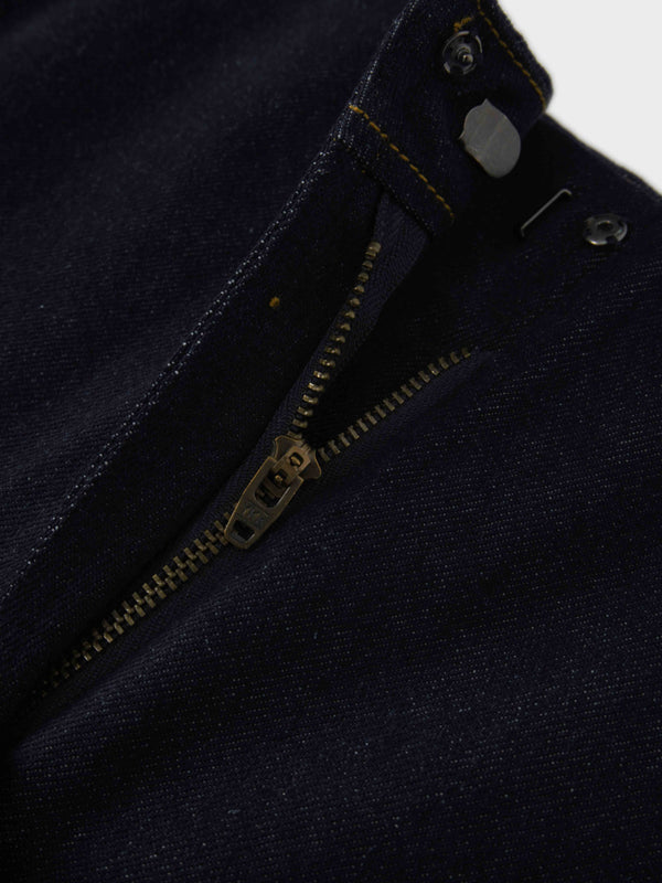 Border Stitched Yoke Denim Skirt-Blue