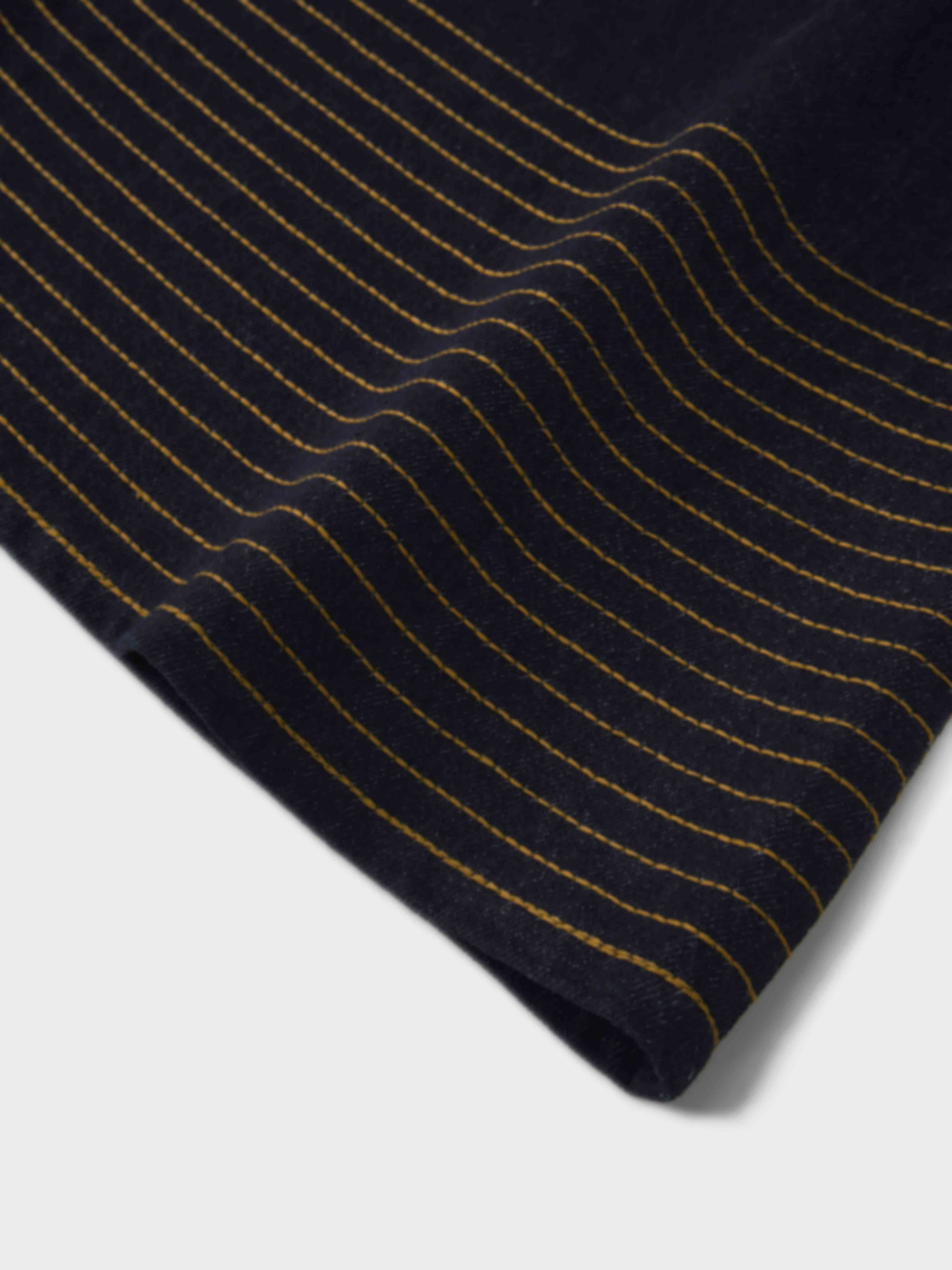 Border Stitched Yoke Denim Skirt-Blue