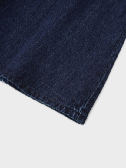Washed Curved Yoke Denim Skirt-Dark Blue