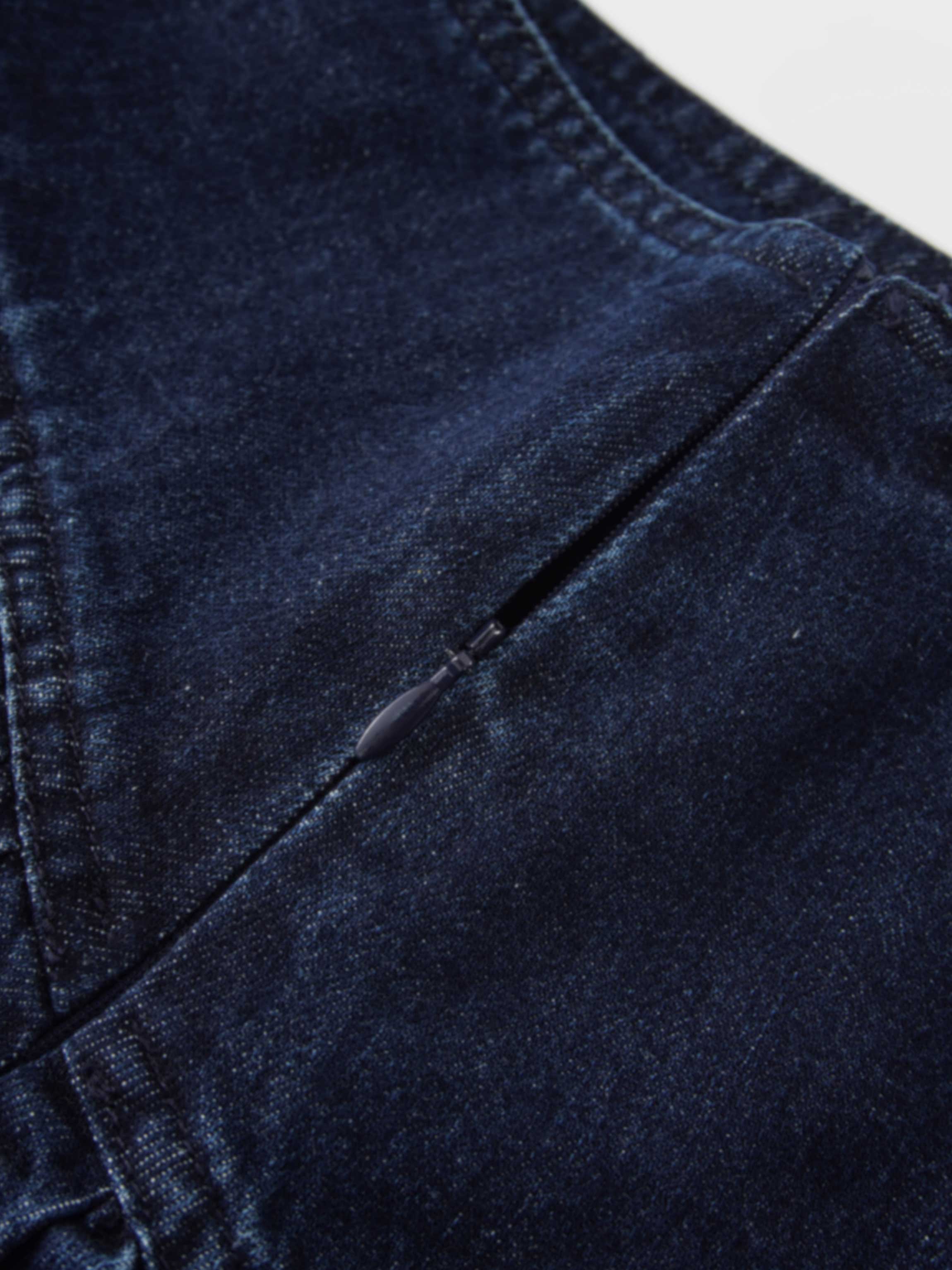 Washed Curved Yoke Denim Skirt-Dark Blue