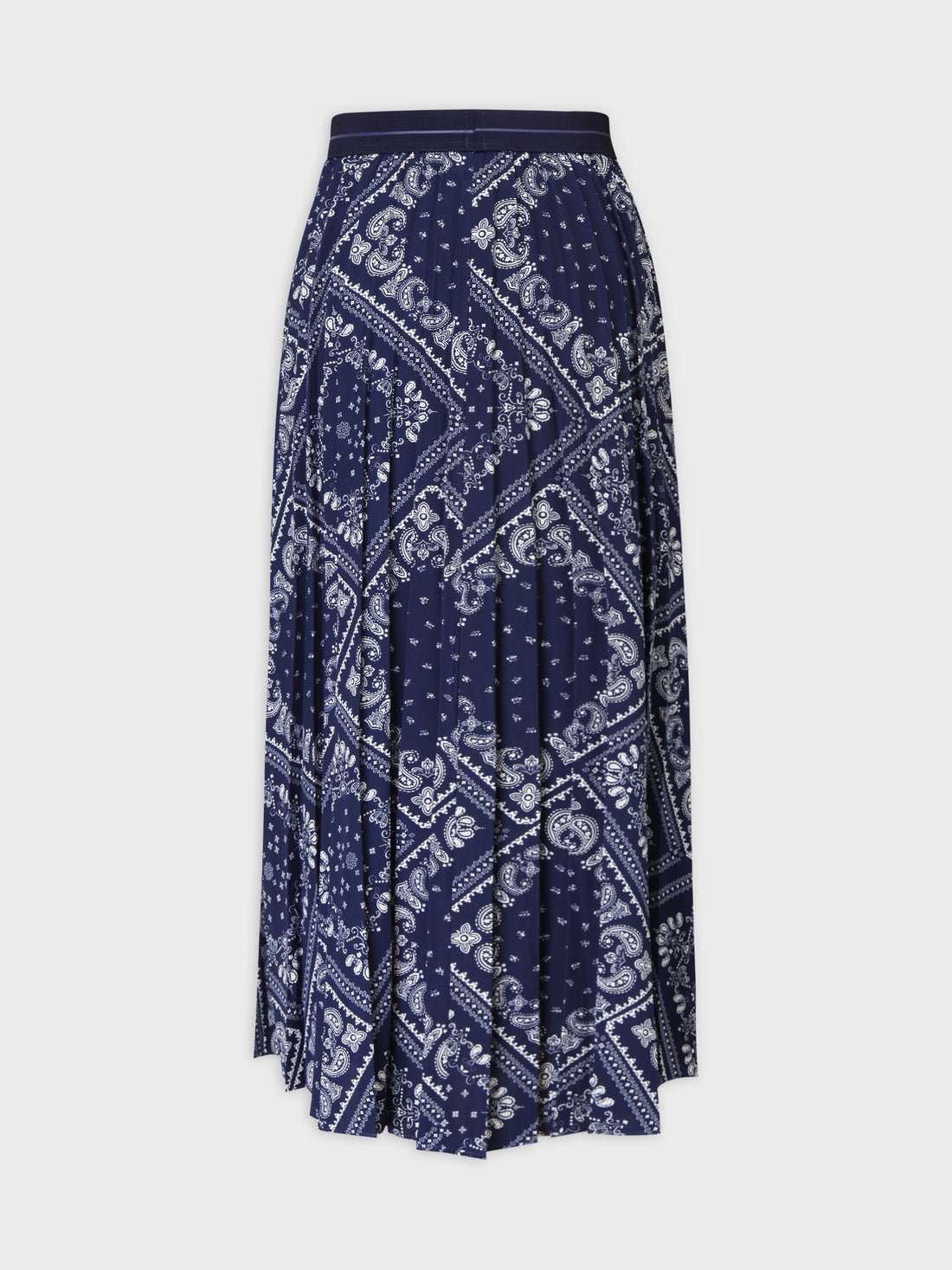 Printed Pleated Skirt 37&quot;-Cream/Navy Paisley