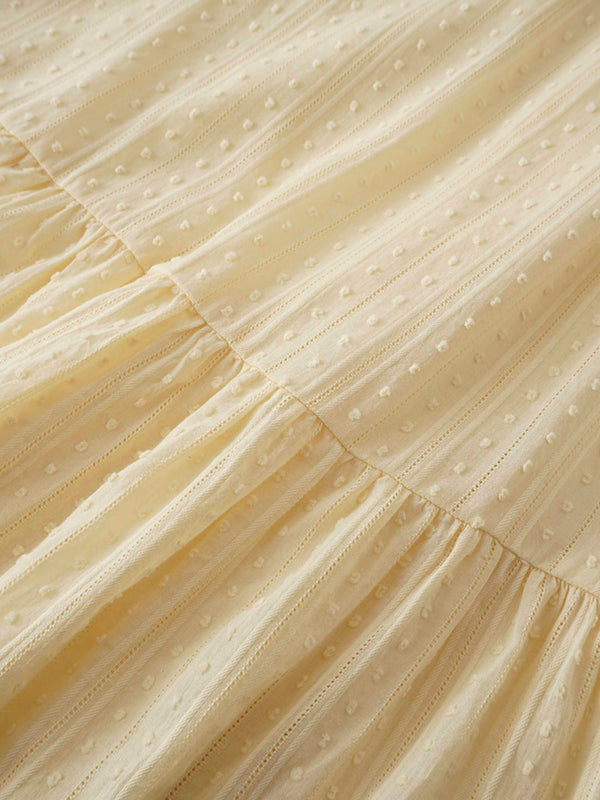 Swiss Dot Ruched Top Dress-Creamy Yellow