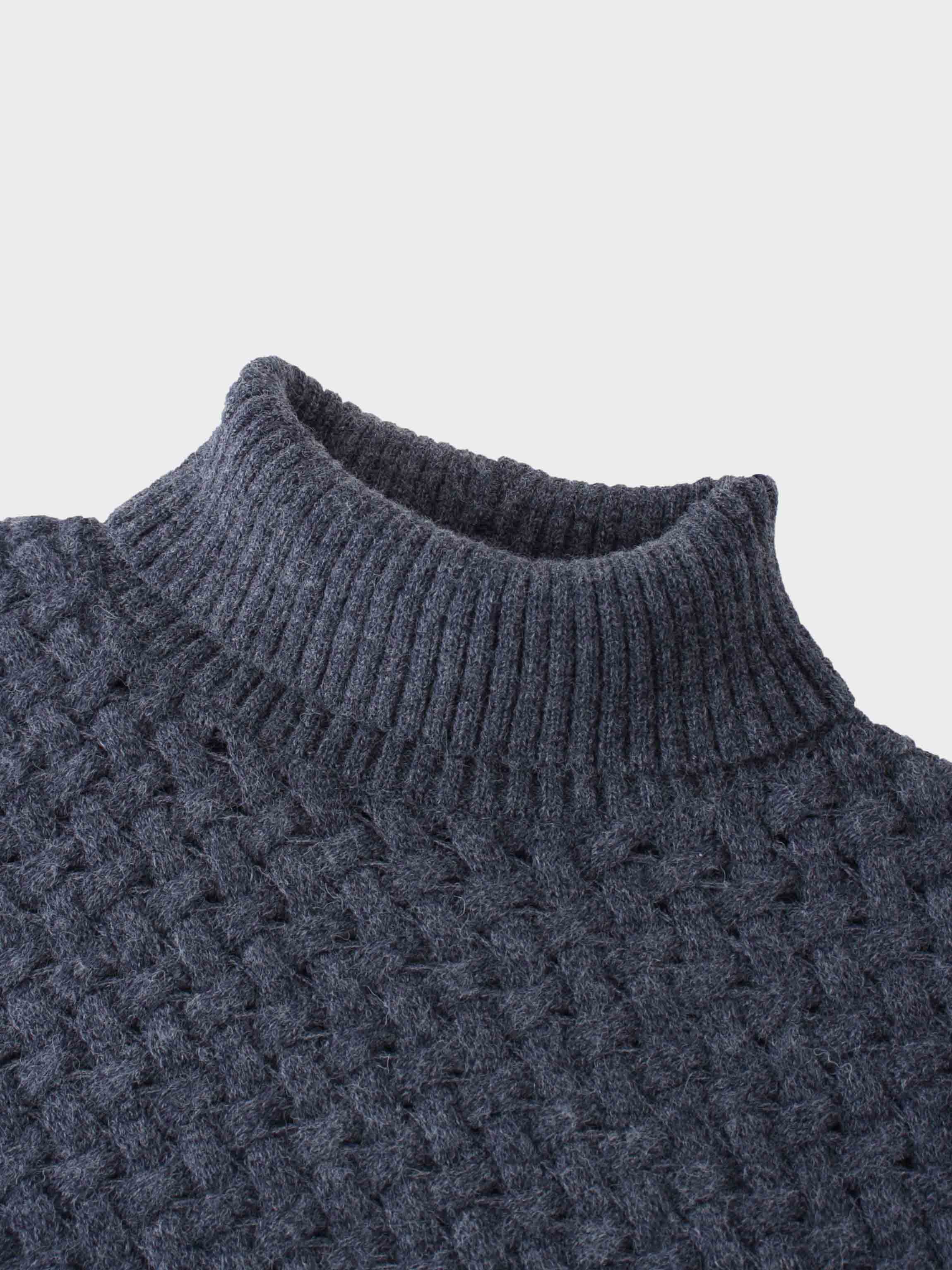 Basketweave Turtleneck Sweater-Heathered Navy