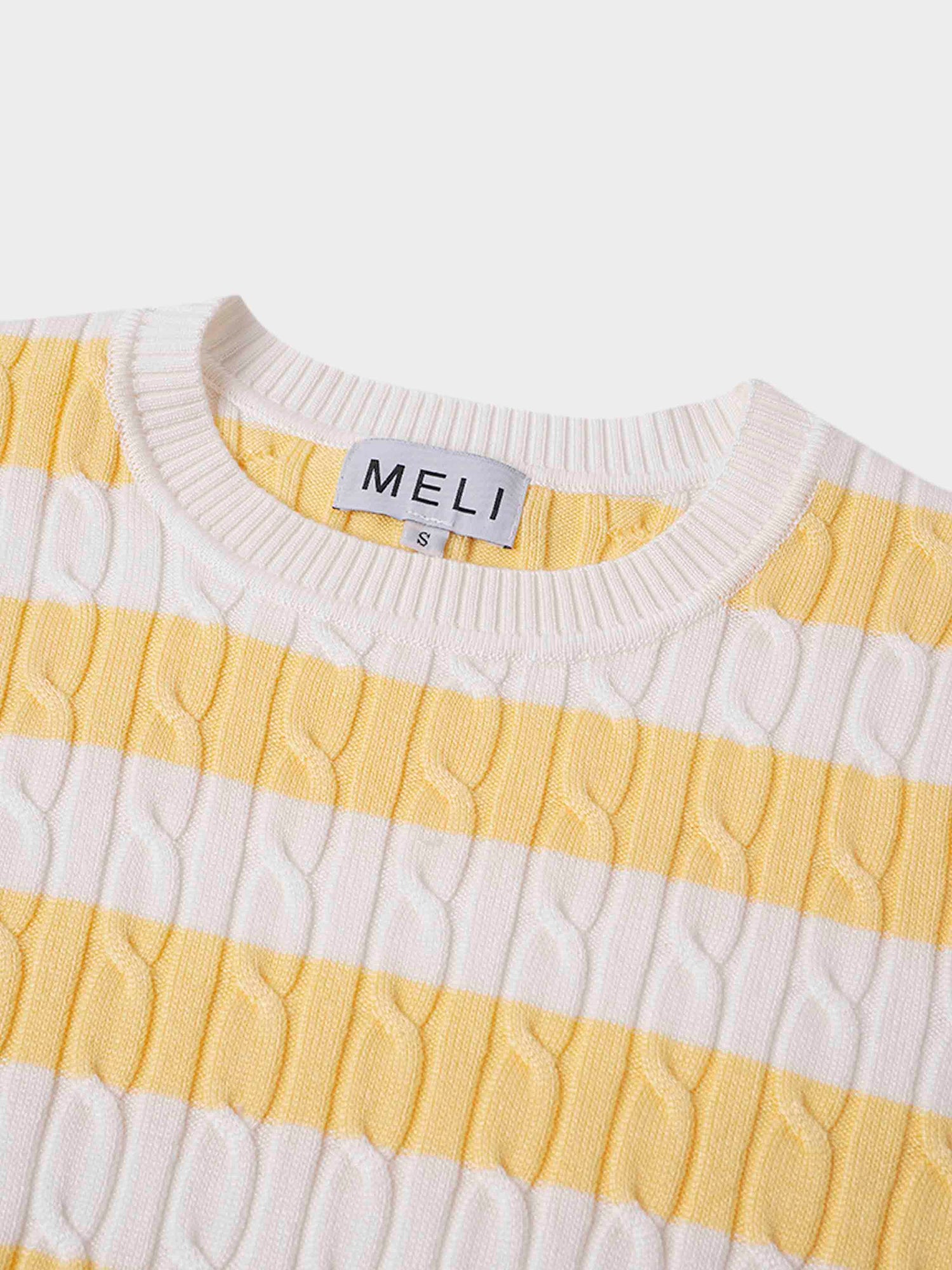 Printed Cable Knit Sweater-Yellow/White Stripe