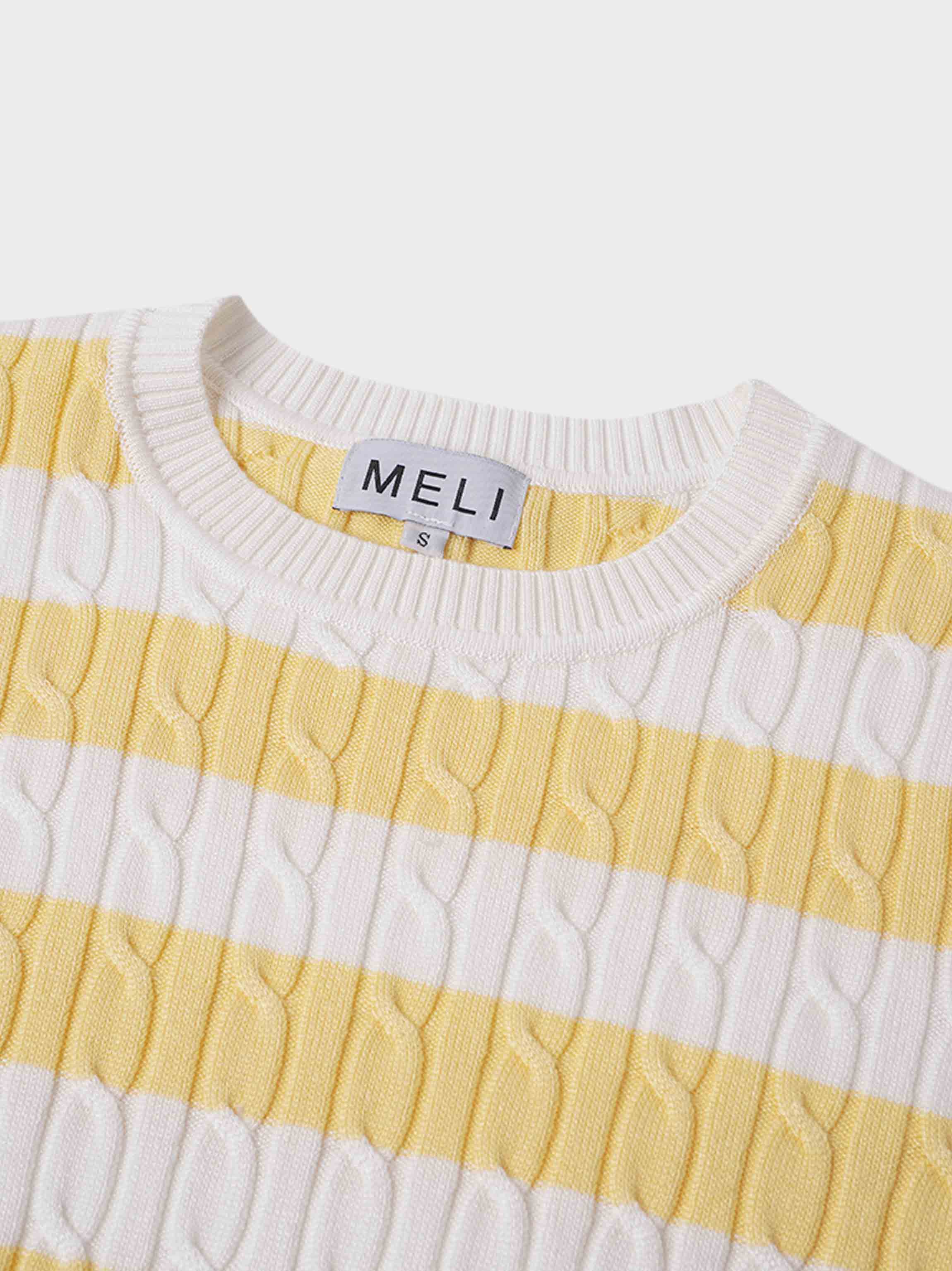 Printed Cable Knit Sweater-Yellow/White Stripe