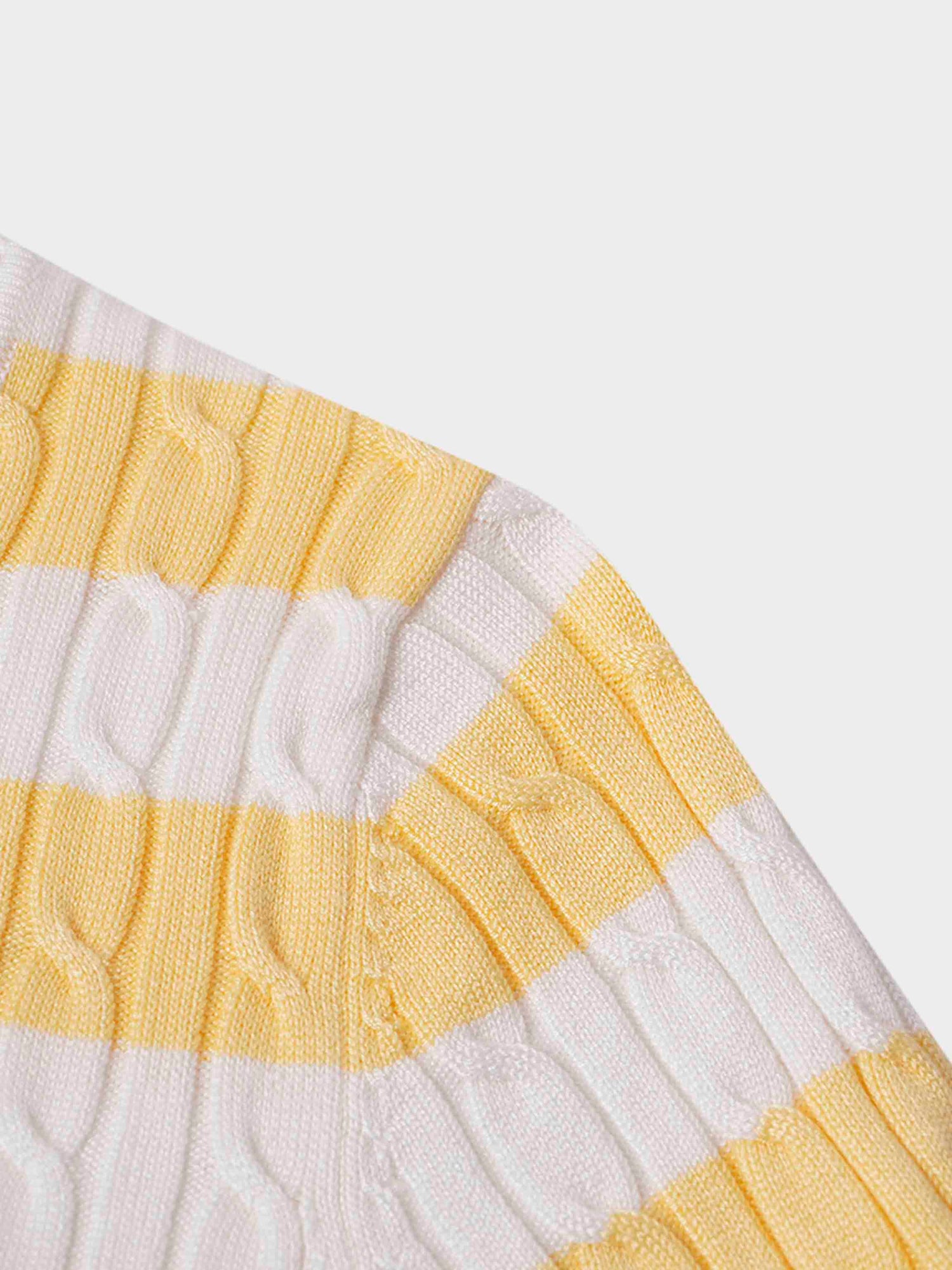 Printed Cable Knit Sweater-Yellow/White Stripe