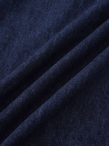 Washed Curved Yoke Denim Skirt-Dark Blue