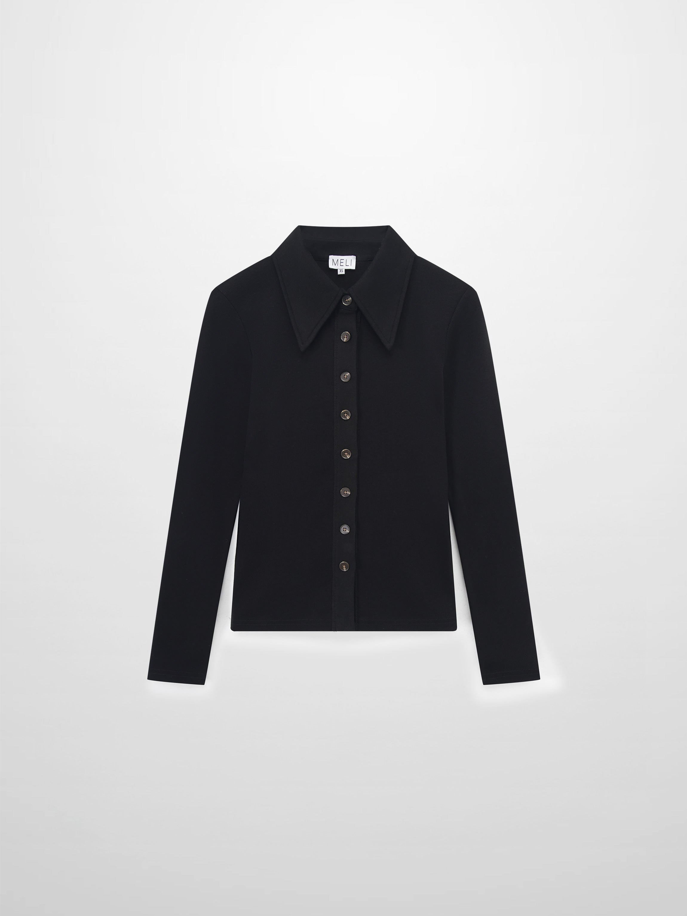 Ribbed Button Down Shirt-Black