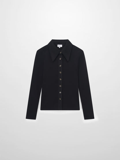 Ribbed Button Down Shirt-Black