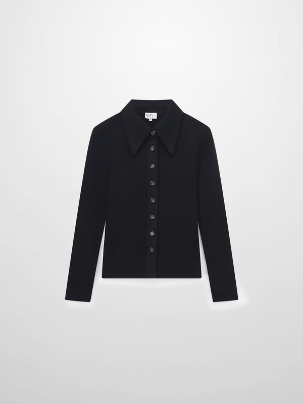 Ribbed Button Down Shirt-Black