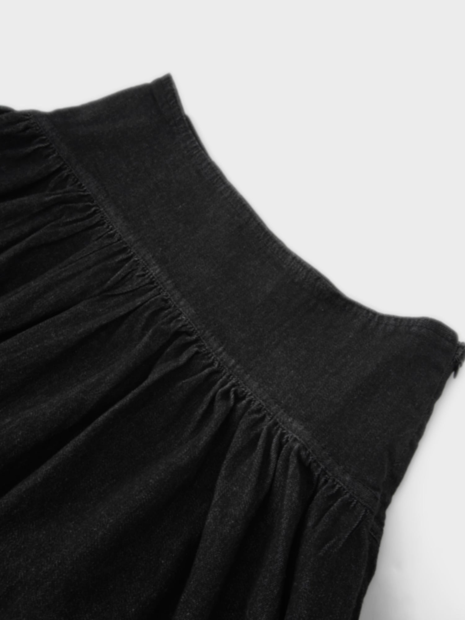 Washed Curved Yoke Denim Skirt-Black