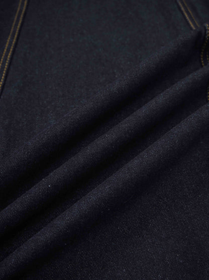 Border Stitched Yoke Denim Skirt-Blue