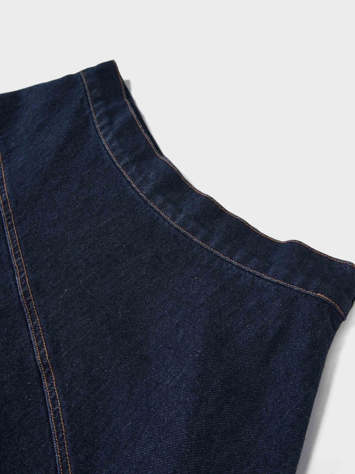 Curved Stitch Design Denim Skirt-Dark Blue