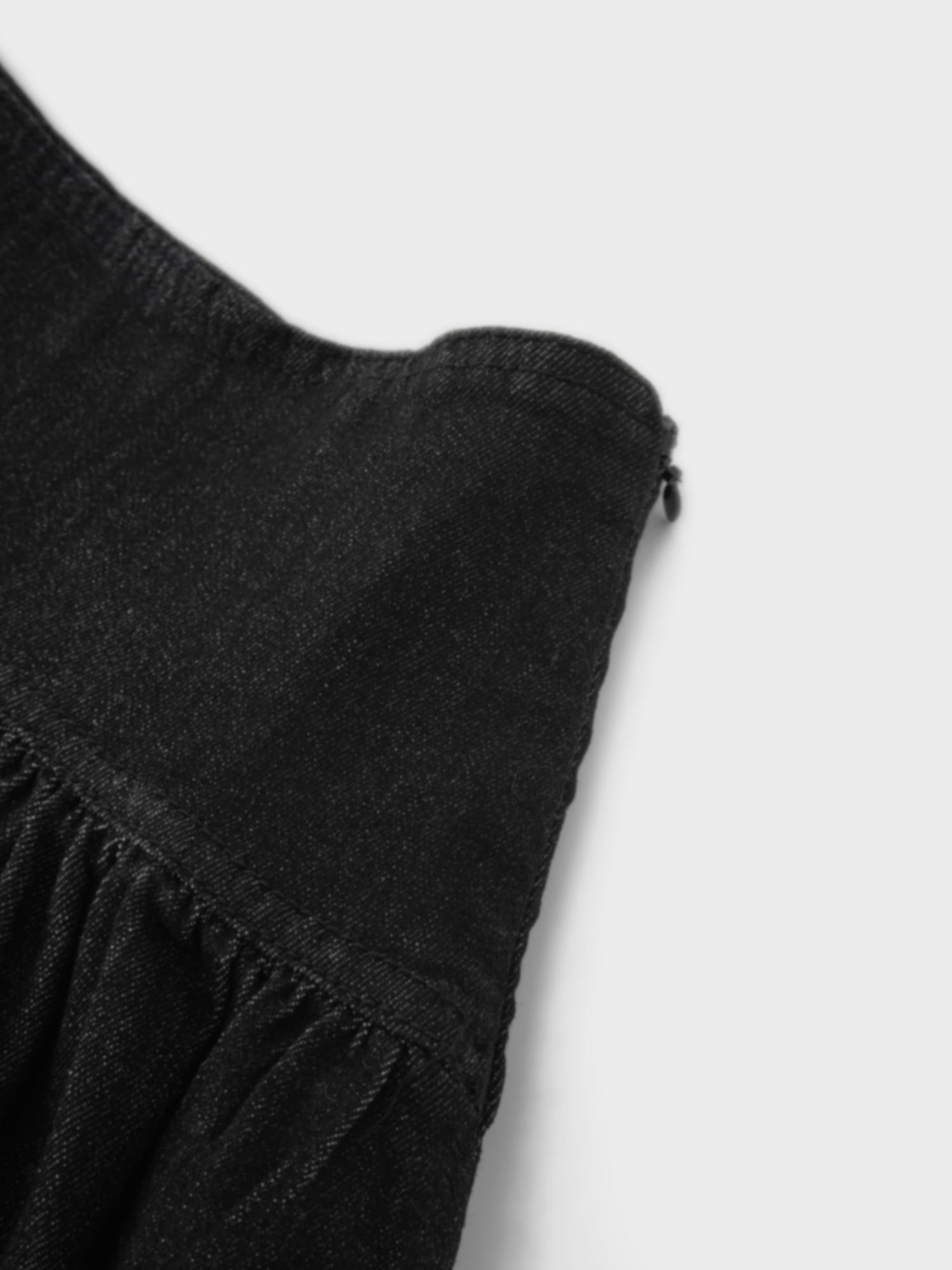 Washed Curved Yoke Denim Skirt-Black