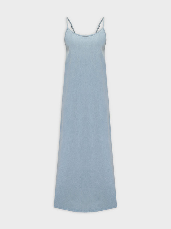 Solid Crew Neck Slip Dress-Sky Blue Denim