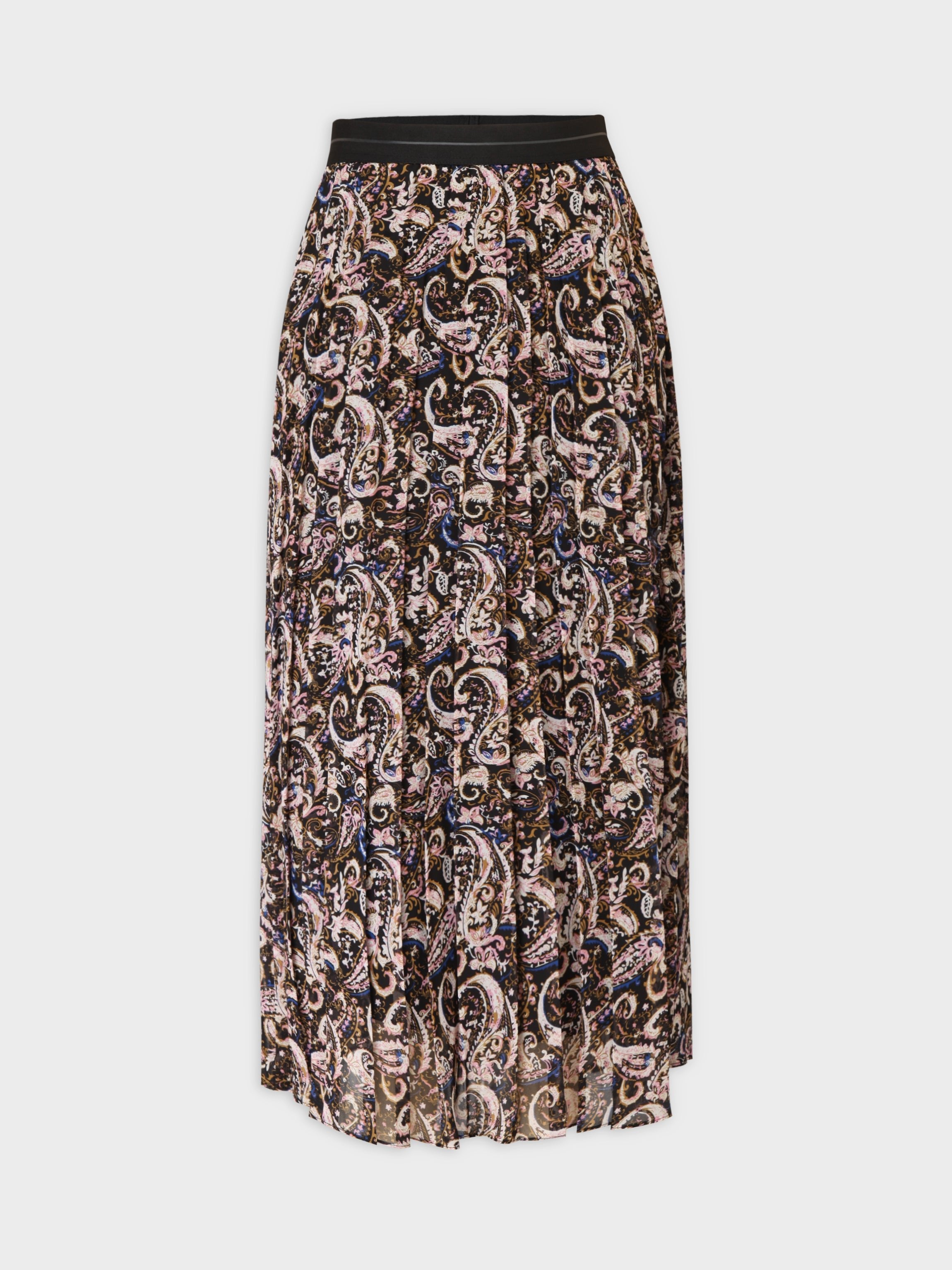 Printed Pleated Skirt 37&quot;-Colored Paisley