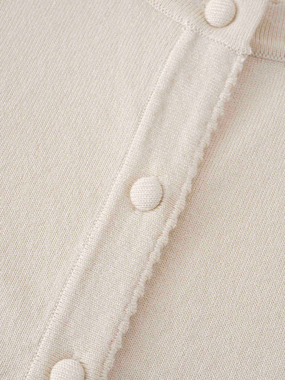 Trim Detail Crew Crop Cardigan-Cream