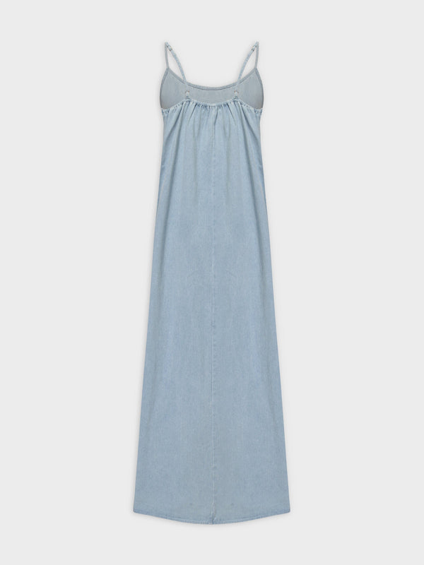 Solid Crew Neck Slip Dress-Sky Blue Denim