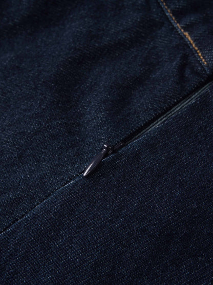 Curved Stitch Design Denim Skirt-Dark Blue