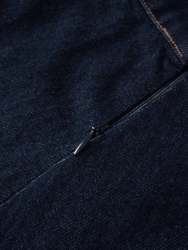 Curved Stitch Design Denim Skirt-Dark Blue