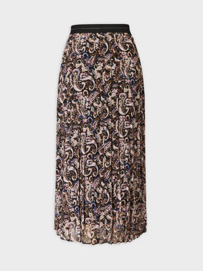 Printed Pleated Skirt 37"-Colored Paisley