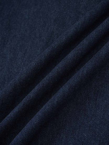Curved Stitch Design Denim Skirt-Dark Blue