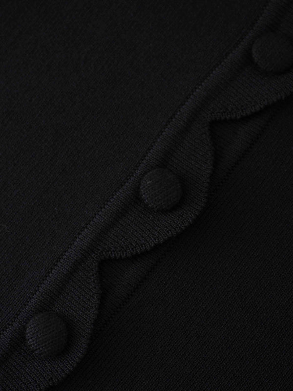 Scallop Edge Crew Cardigan-Black