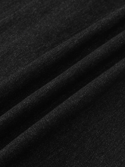 Washed Curved Yoke Denim Skirt-Black