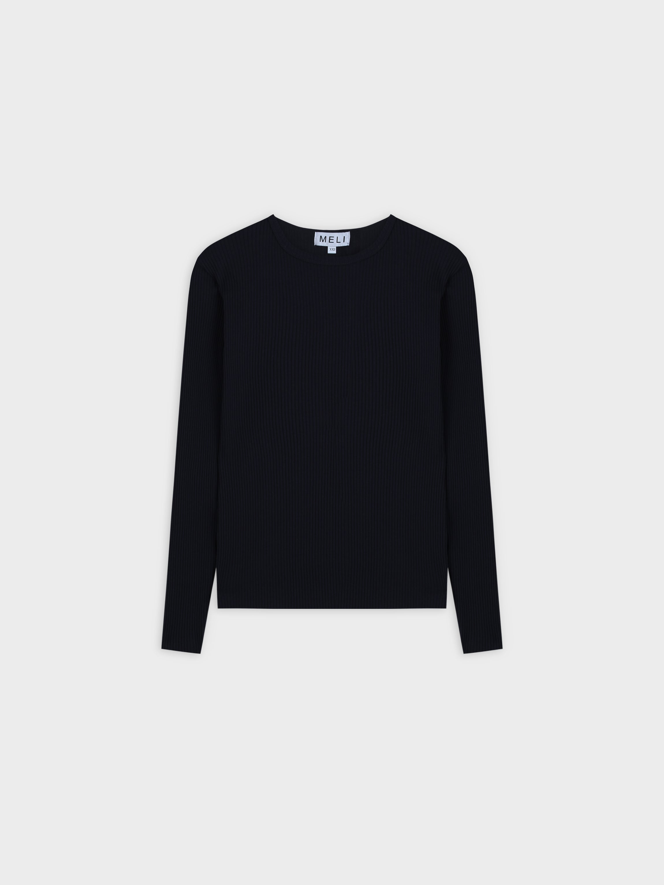 WIDE RIBBED CREW-BLACK