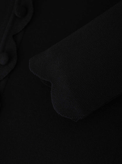 Scallop Edge Crew Cardigan SHORT-Black