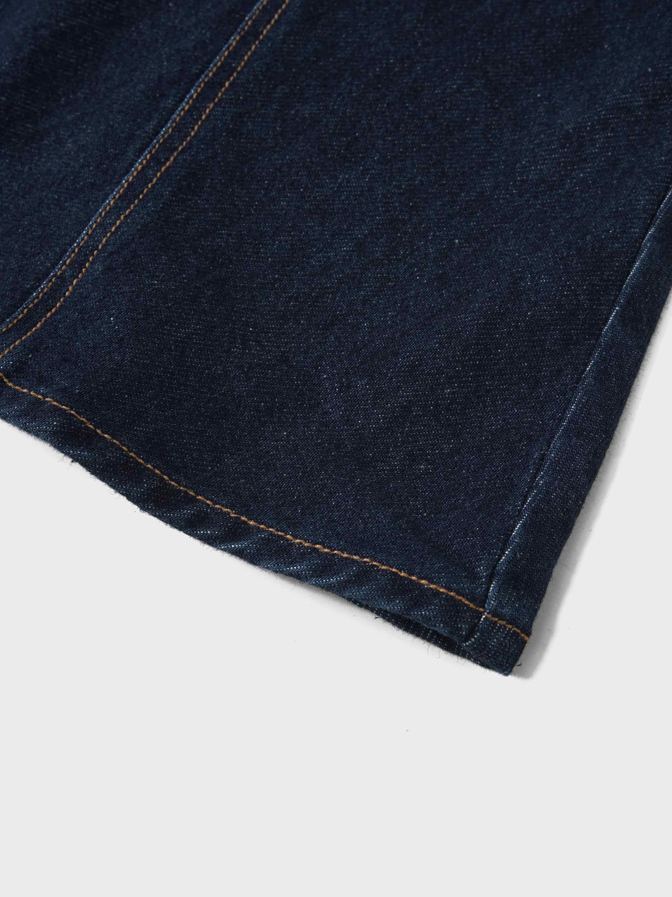 Curved Stitch Design Denim Skirt-Dark Blue
