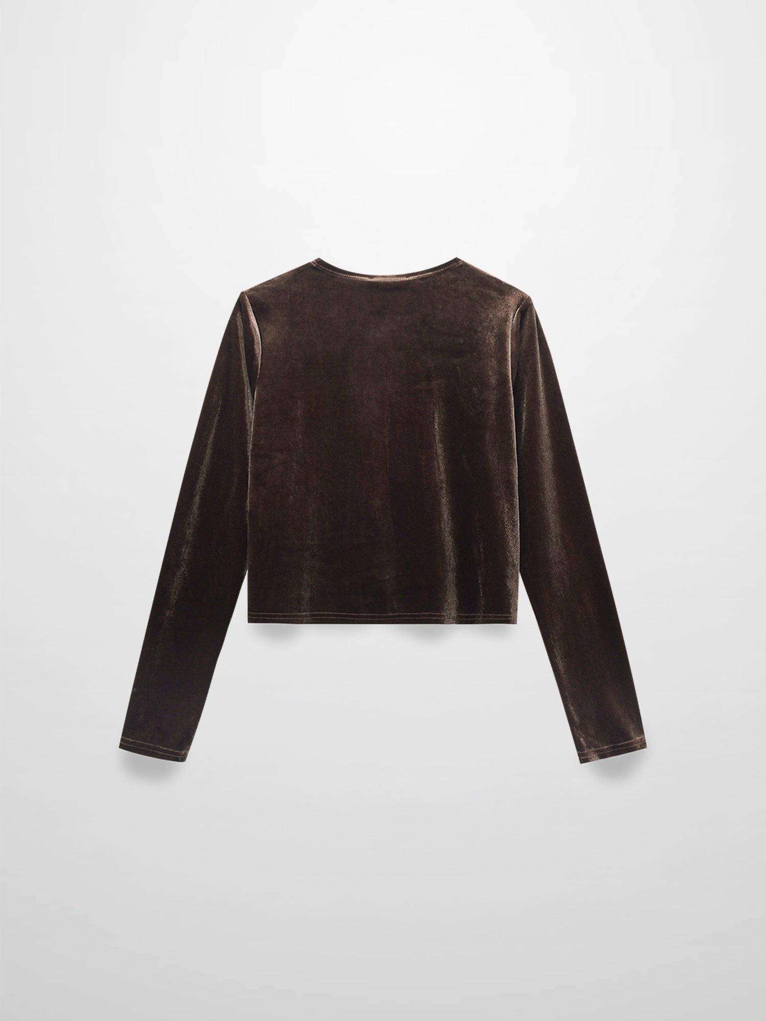 Velour Button Down Crew Cardigan-Brown