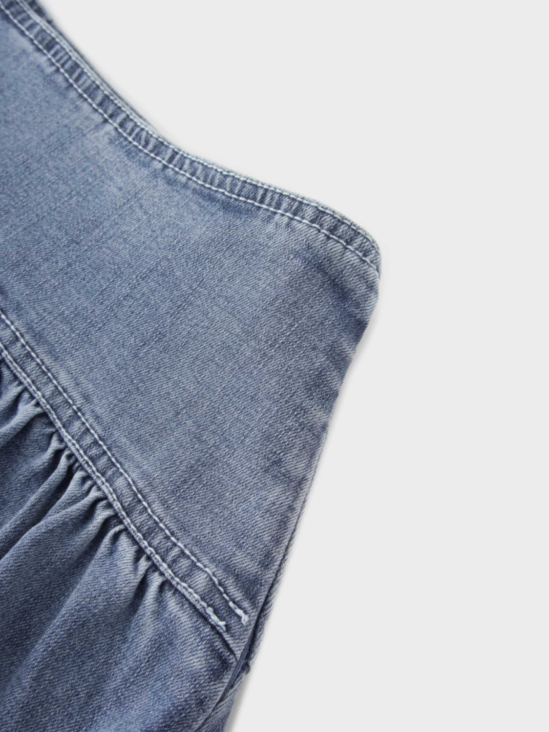 Washed Curved Yoke Denim Skirt-Light Blue