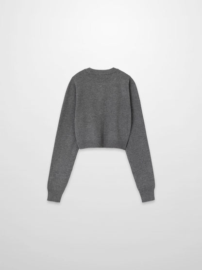 Trim Detail Crew Crop Cardigan-Heathered Grey