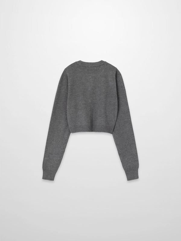 Trim Detail Crew Crop Cardigan-Heathered Grey