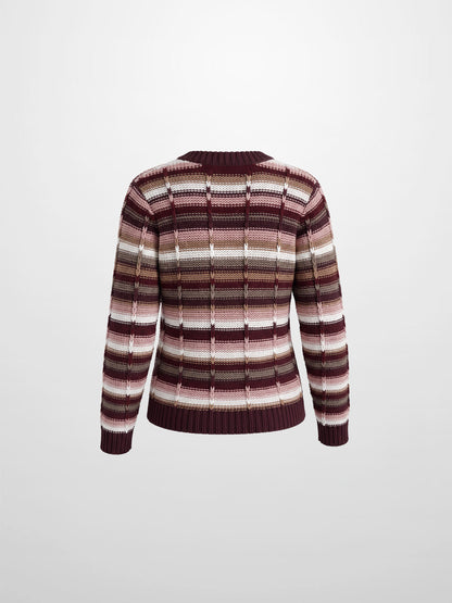 Overstitch Detail Striped Sweater - Burgundy Stripe