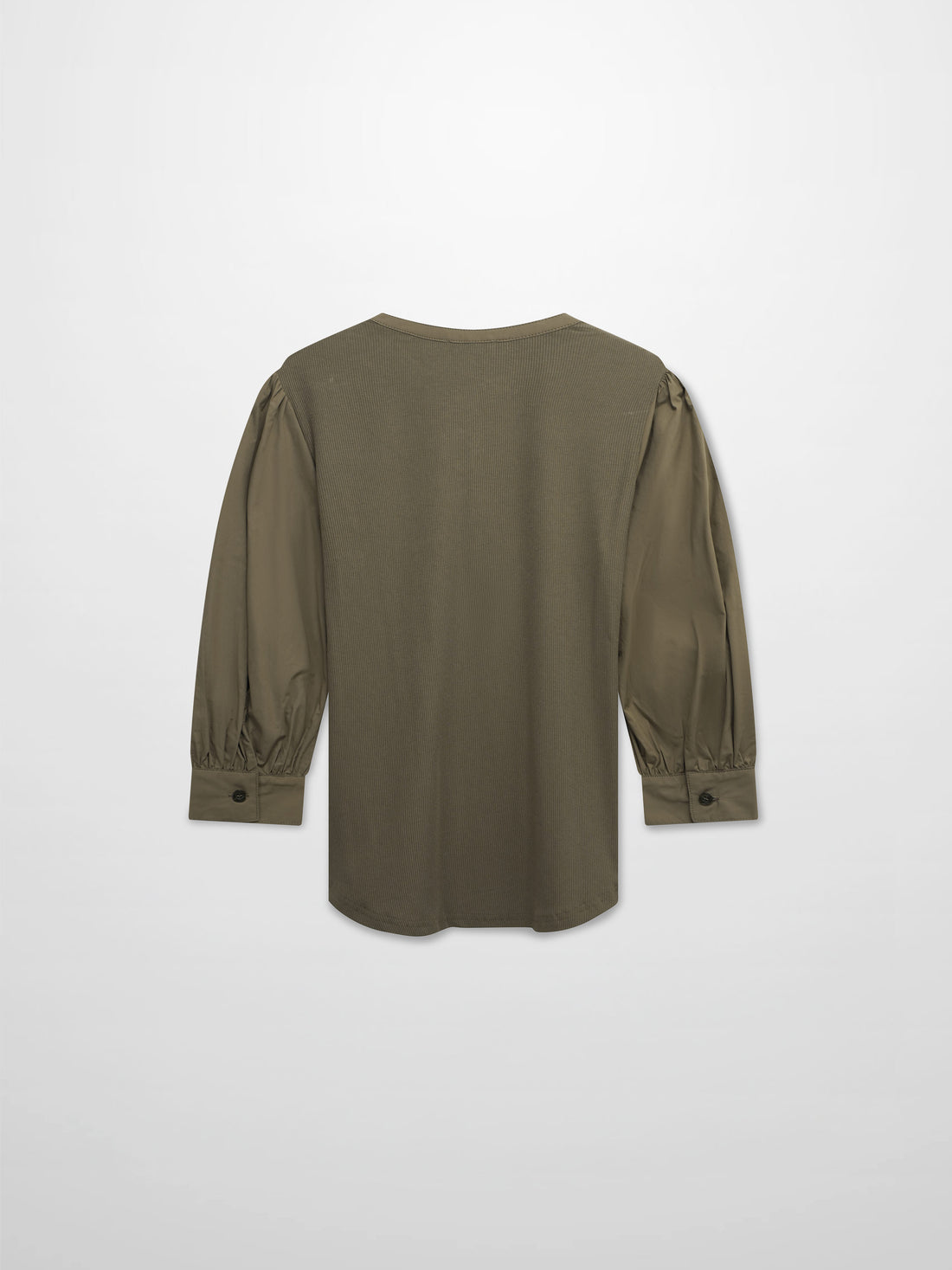 Puff Sleeve Ribbed T-Shirt-Olive