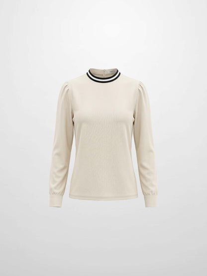Velvet Trim Blouse - Cream