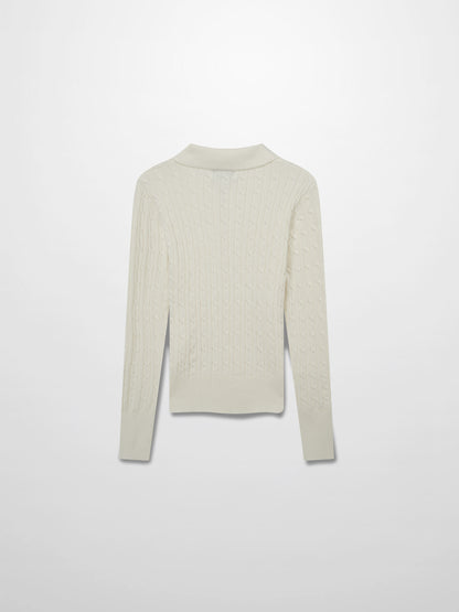 Leather Pull Half Zip Cable Polo-Ivory