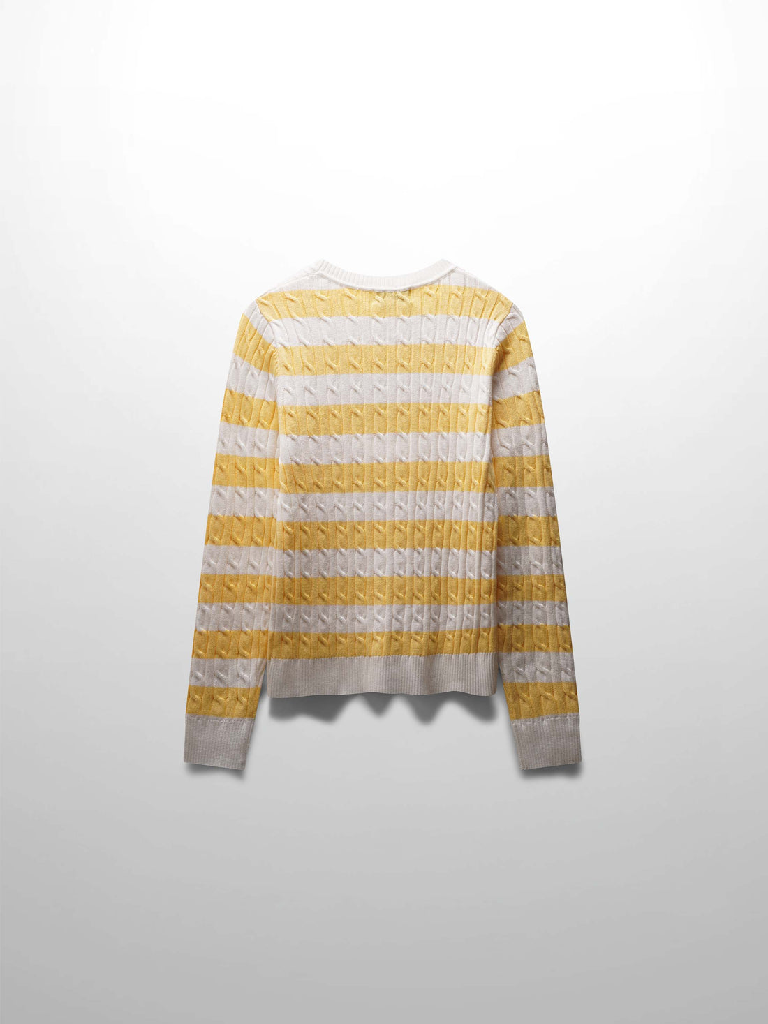 Printed Cable Knit Sweater-Yellow/White Stripe