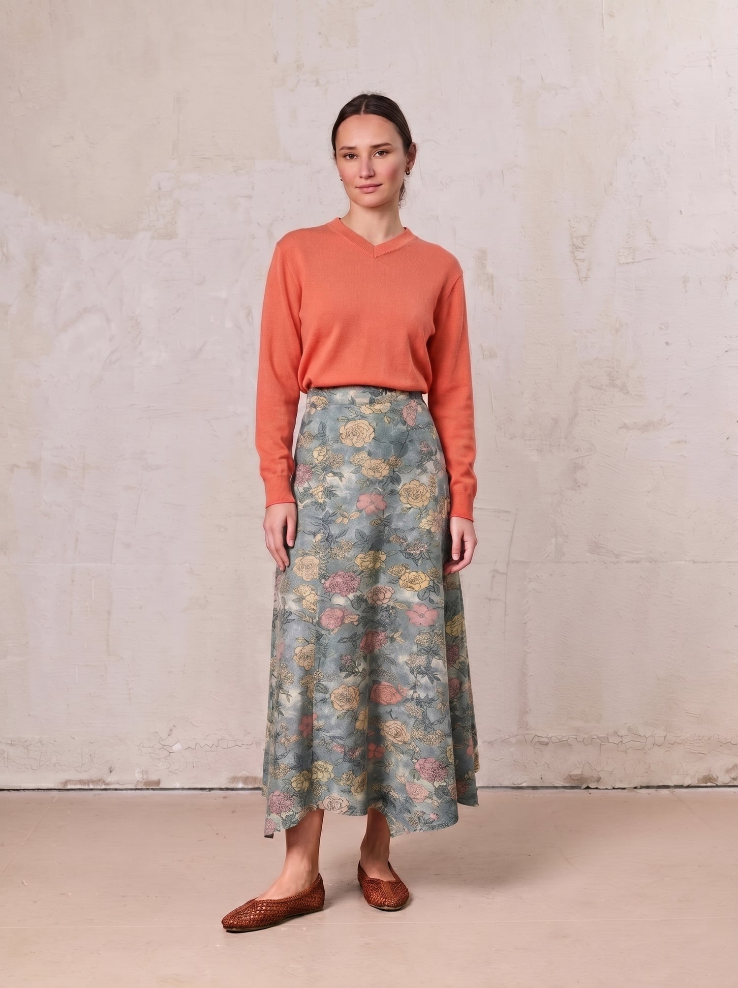 High V Lightweight Sweater-Coral