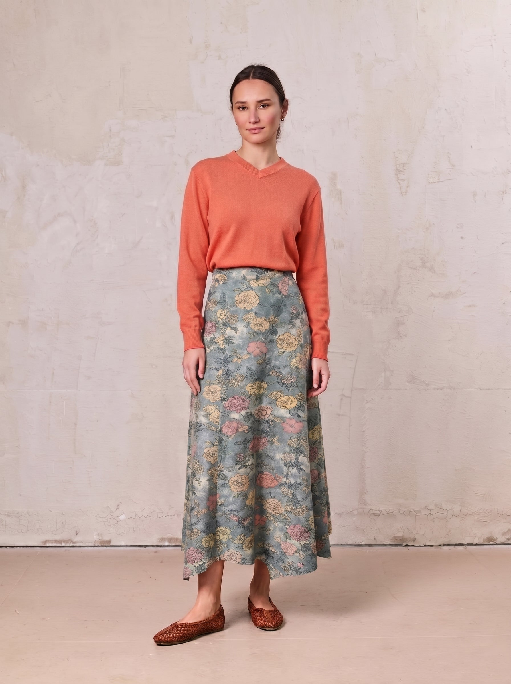 High V Lightweight Sweater-Coral